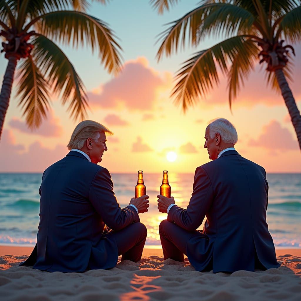 Trump and Biden on a Beach, Matte Painting