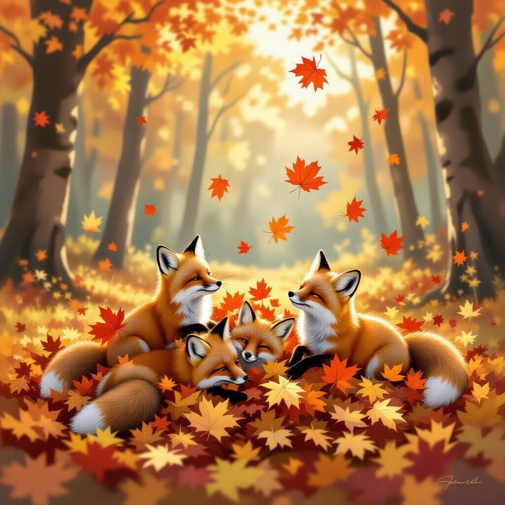 Foxes in the leaves  by @Nodoz