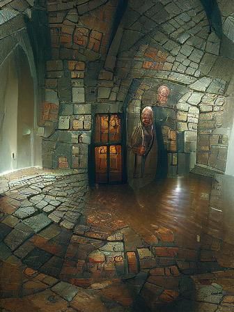 first person view, entering a large square stone medieval in...