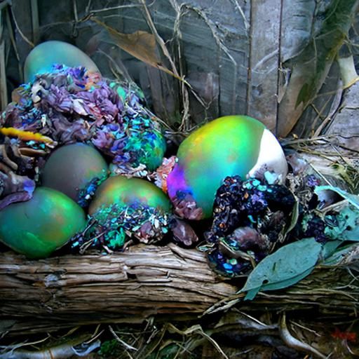 nest of iridescent eggs