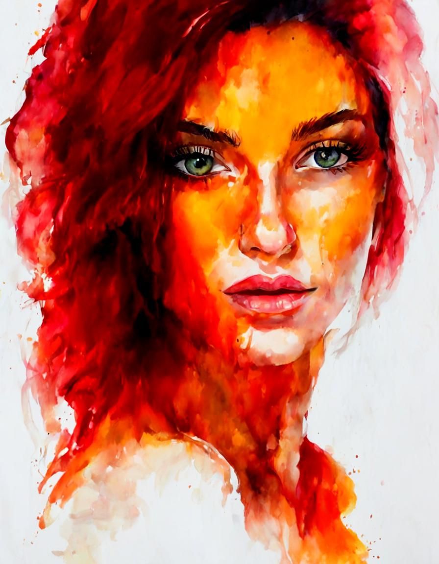 Firey Portrait, red hair, bright yellow hazel eyes - AI Generated ...