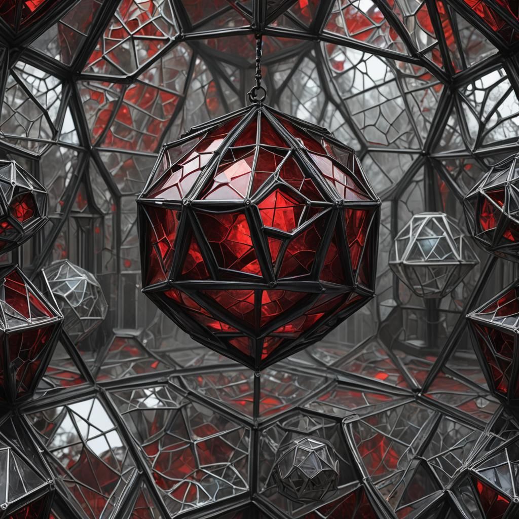 Levitating Red Geometric Stained Glass Orbs