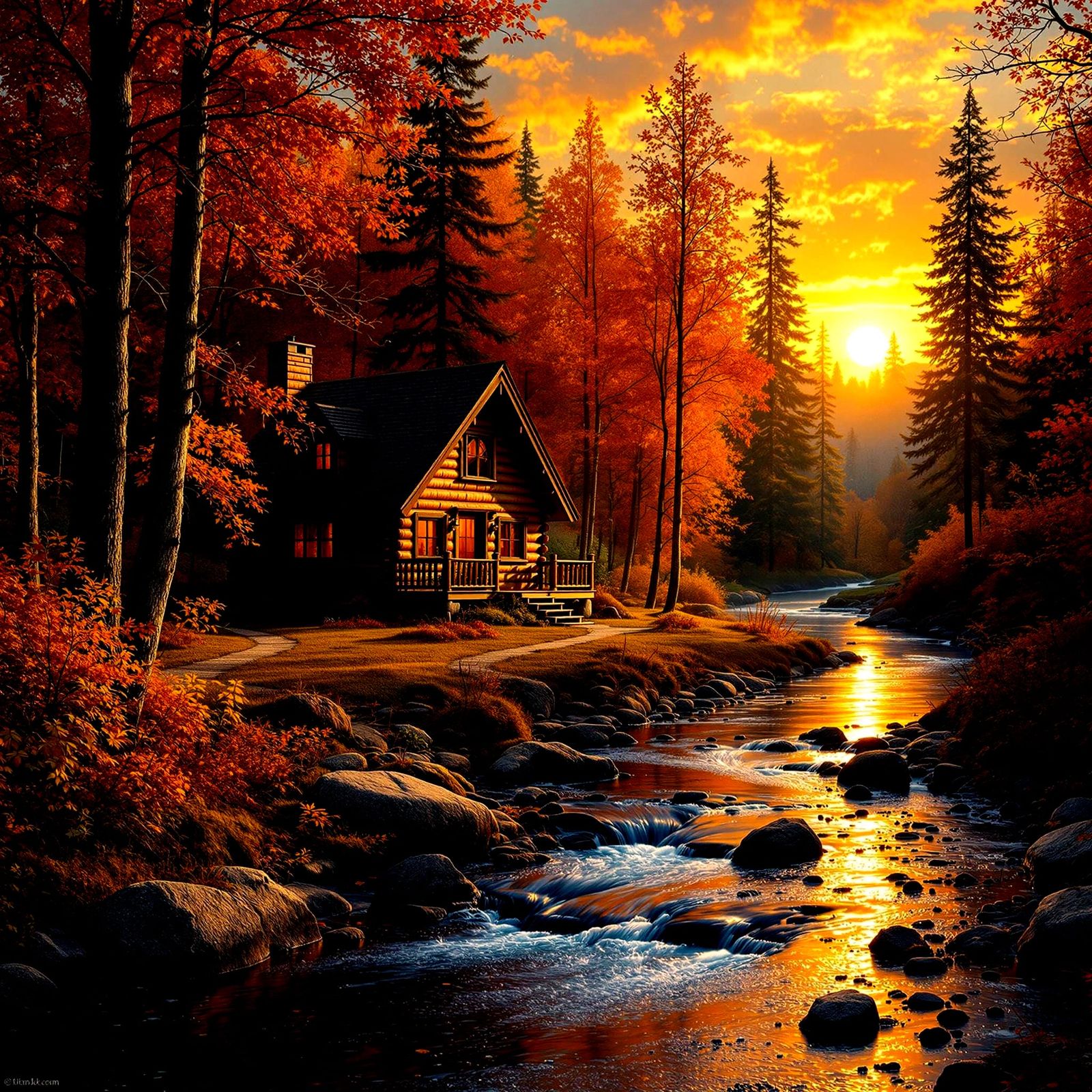 Cabin Sunrise  by @mathy_art_girl_305