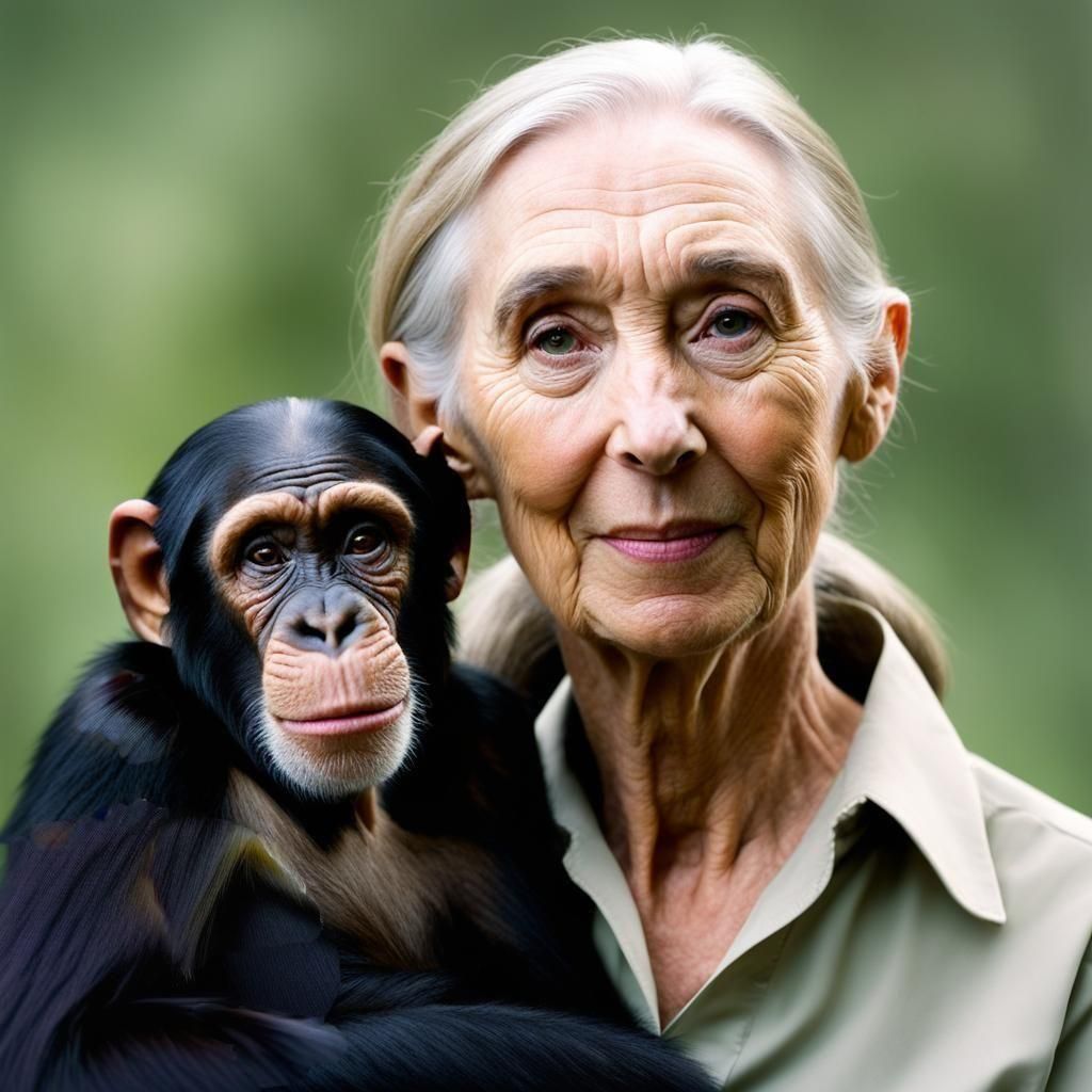 Women Who Inspire - Jane Goodall, an English primatologist and anthropologist holding a chimpanzee  by @Pandymonium