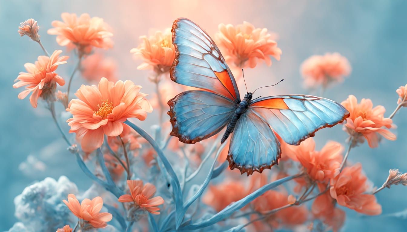 A butterfly with light blue and orange wings   by @Slappy