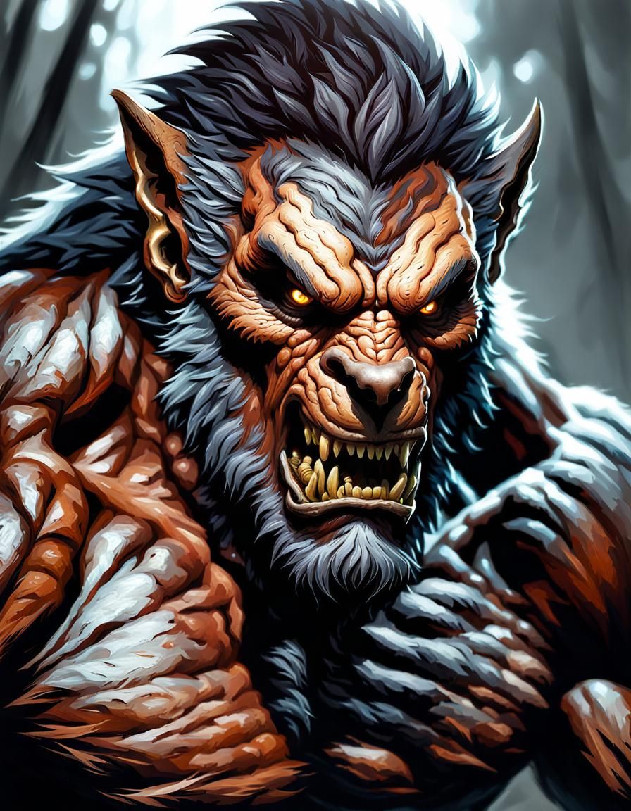 Monster man beautiful face and eyes werewolf skin werewolf massive Monster man beautiful face and eyes werewolf skin werewolf massive