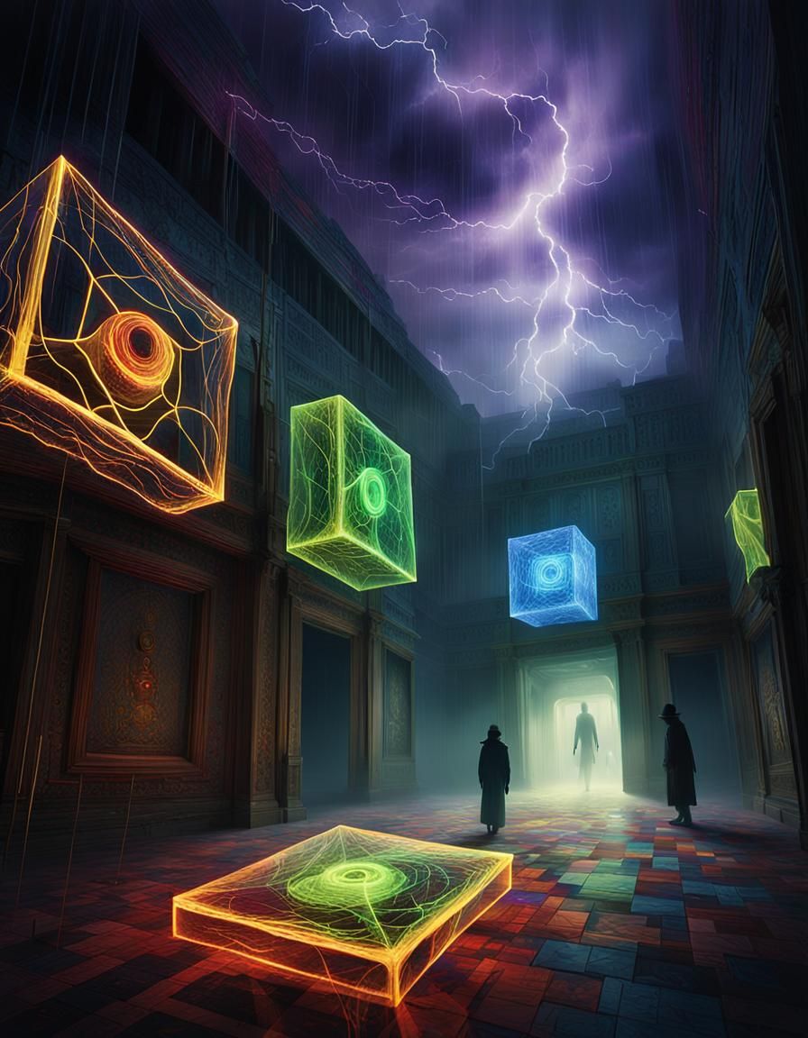 Surrealist Concept Art. Medium shot. Red, yellow, blue, purp...