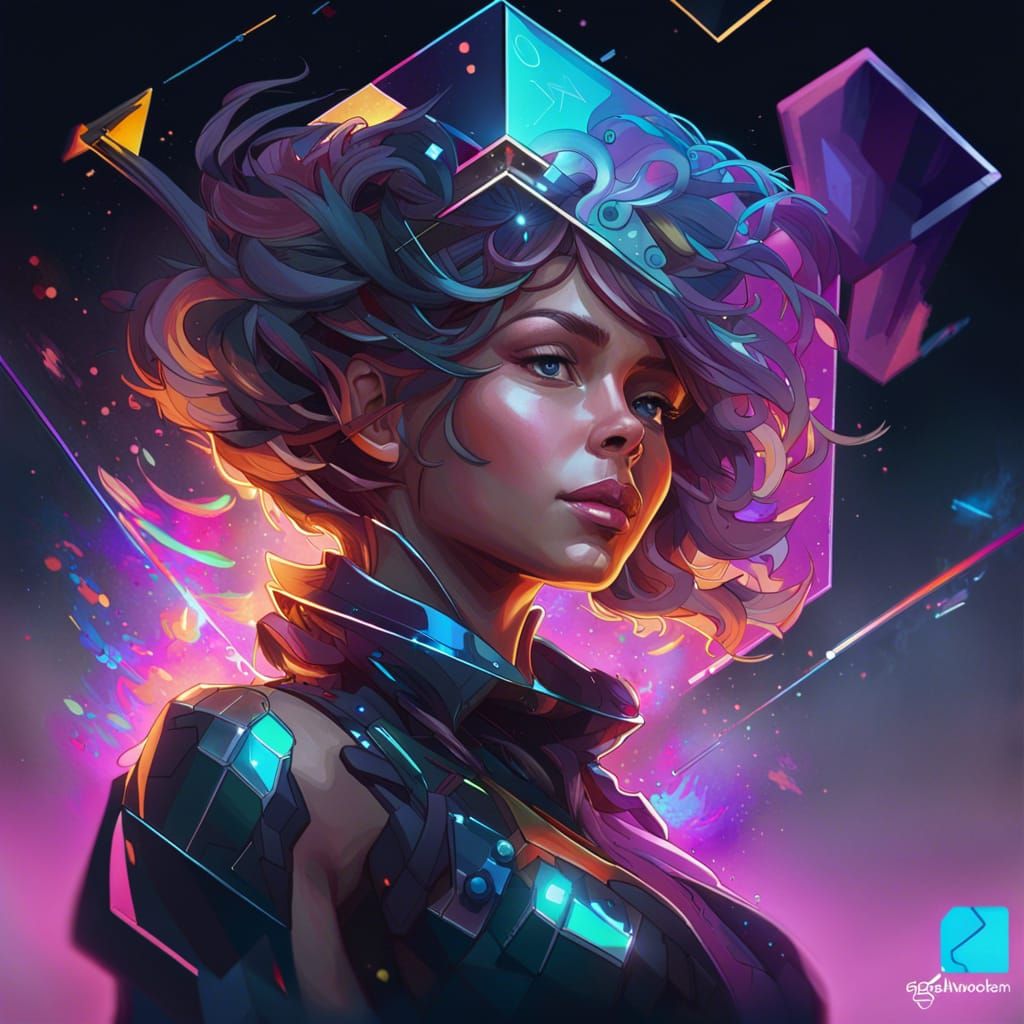 Hypercube Portrait in Space: Detailed Concept Art