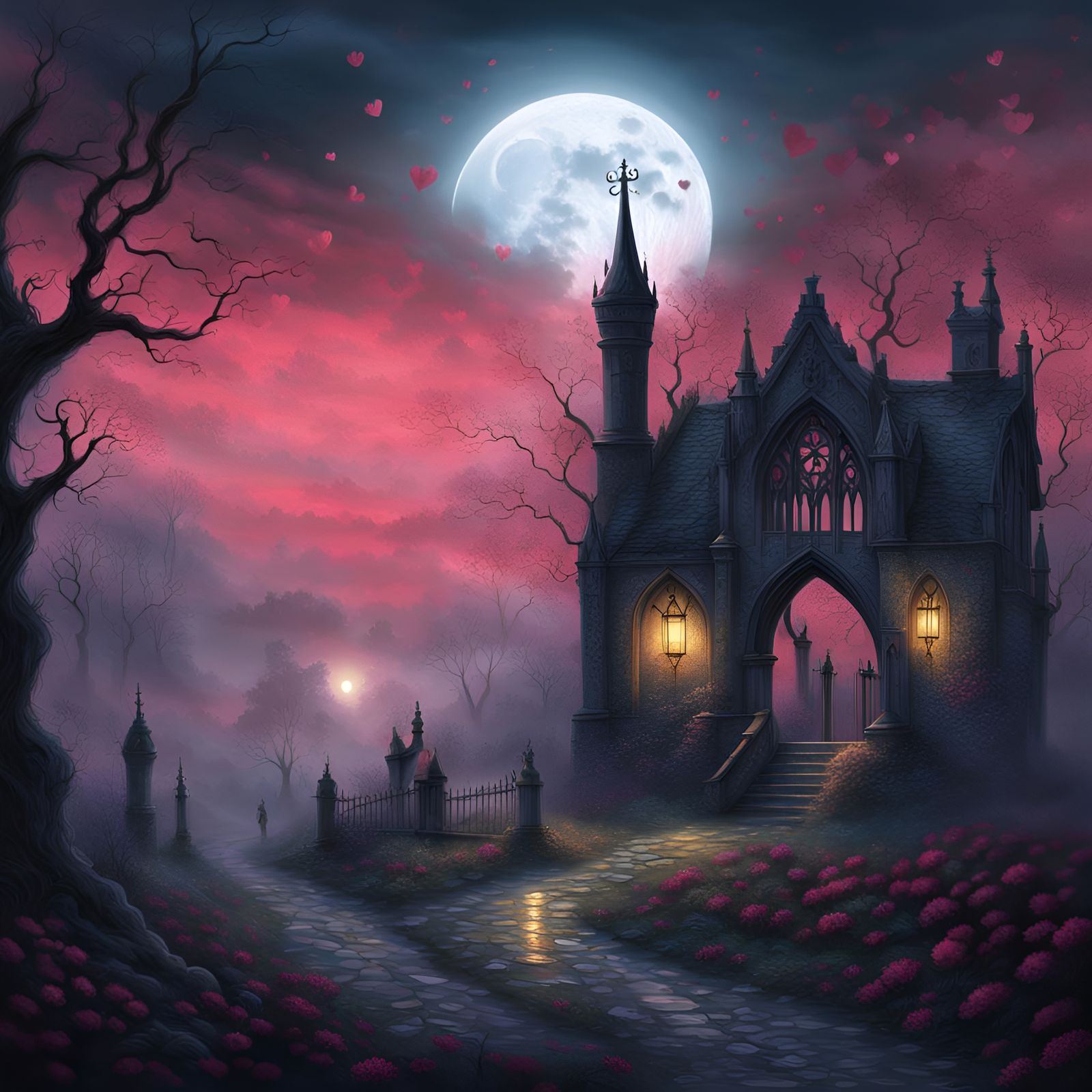 gothic valentine, sad, Chav, illustration, long shot, Texturing, Flat ...