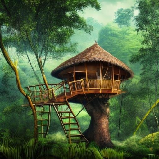 a tree house in  Bwindi Impenetrable Forest, Uganda, no anim...