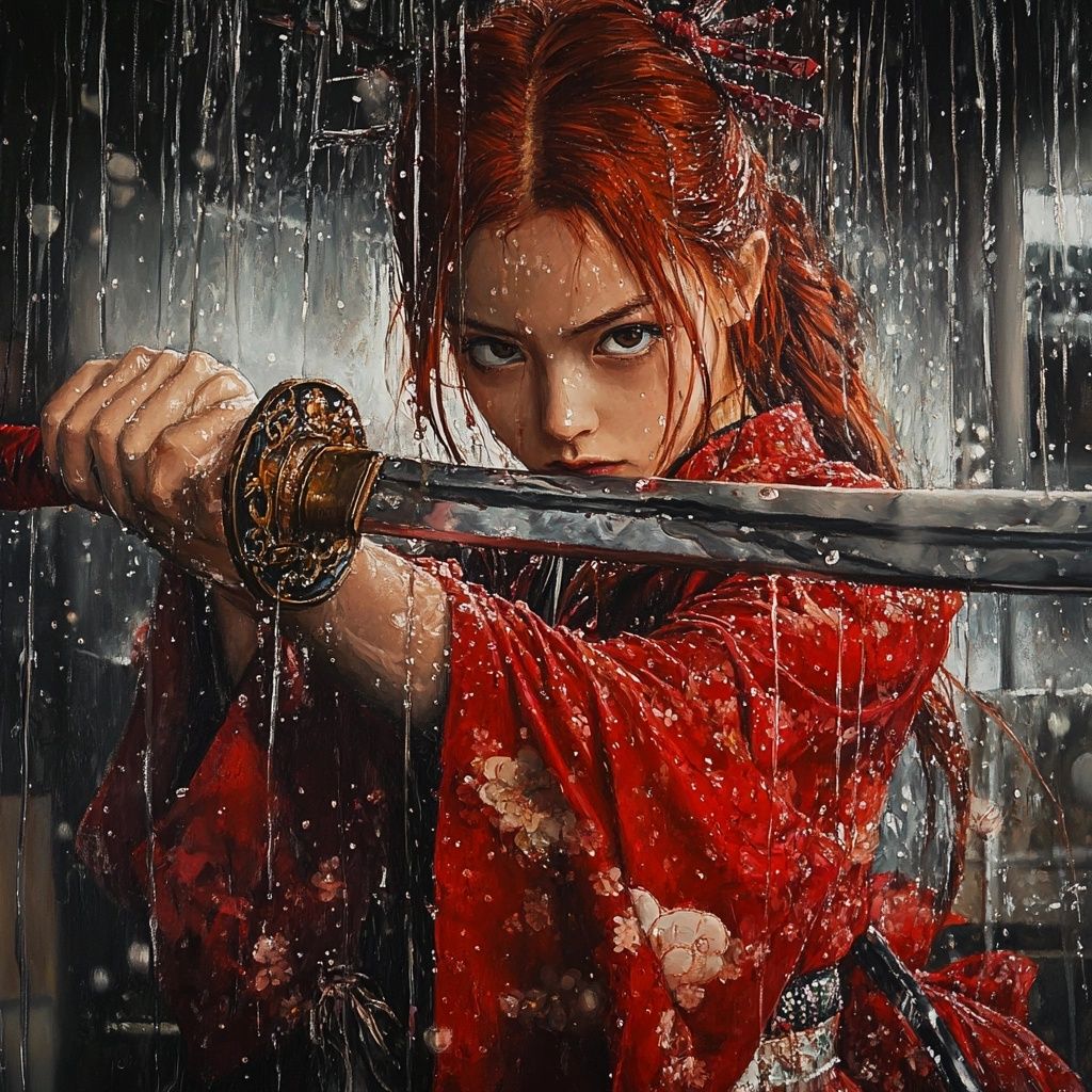 Samurai under the rain