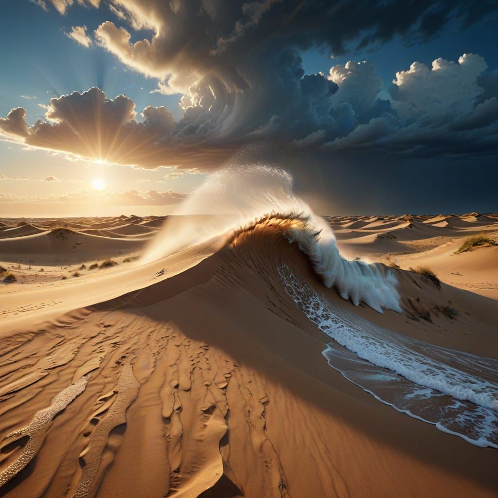 Surreal Wave Transforms into Golden Sand Dunes