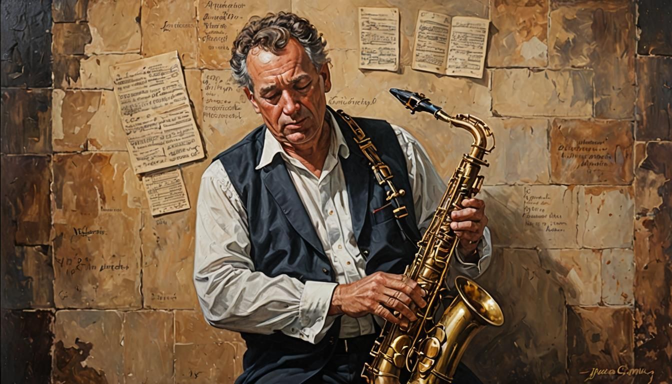 Christian psalm on saxophone oil painting by James Gurney