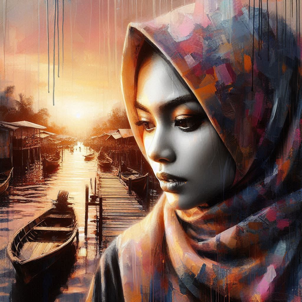 Hijab Woman with sunset