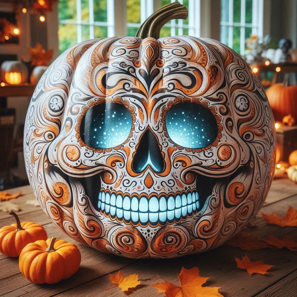 Starry-Eyed Sugar Skull Pumpkin