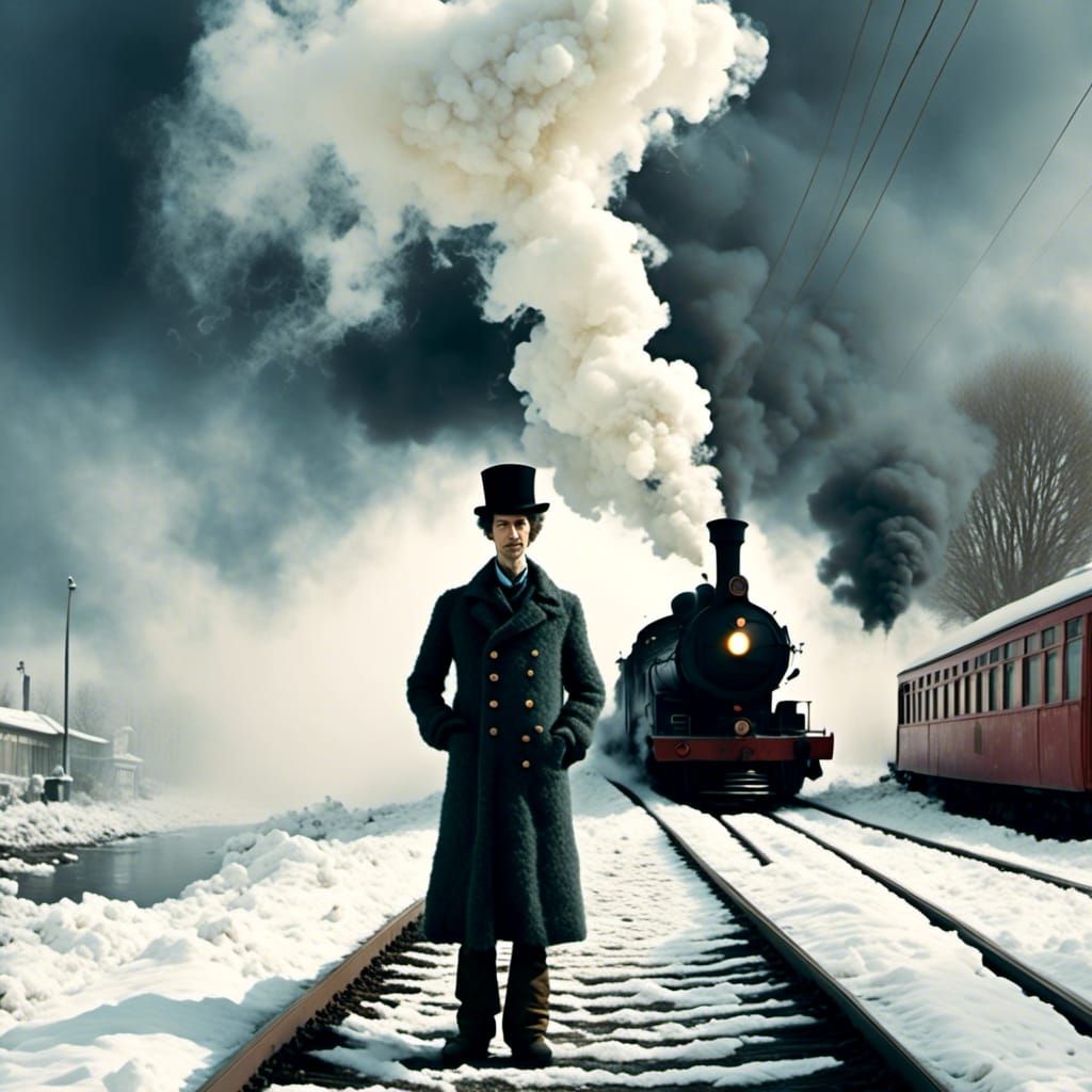  <lora:WoolenKatzz:1.0> Train Conductor on the station surrounded by steam