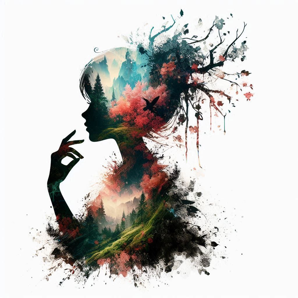 double exposure beautiful fantasy portrait landscape..