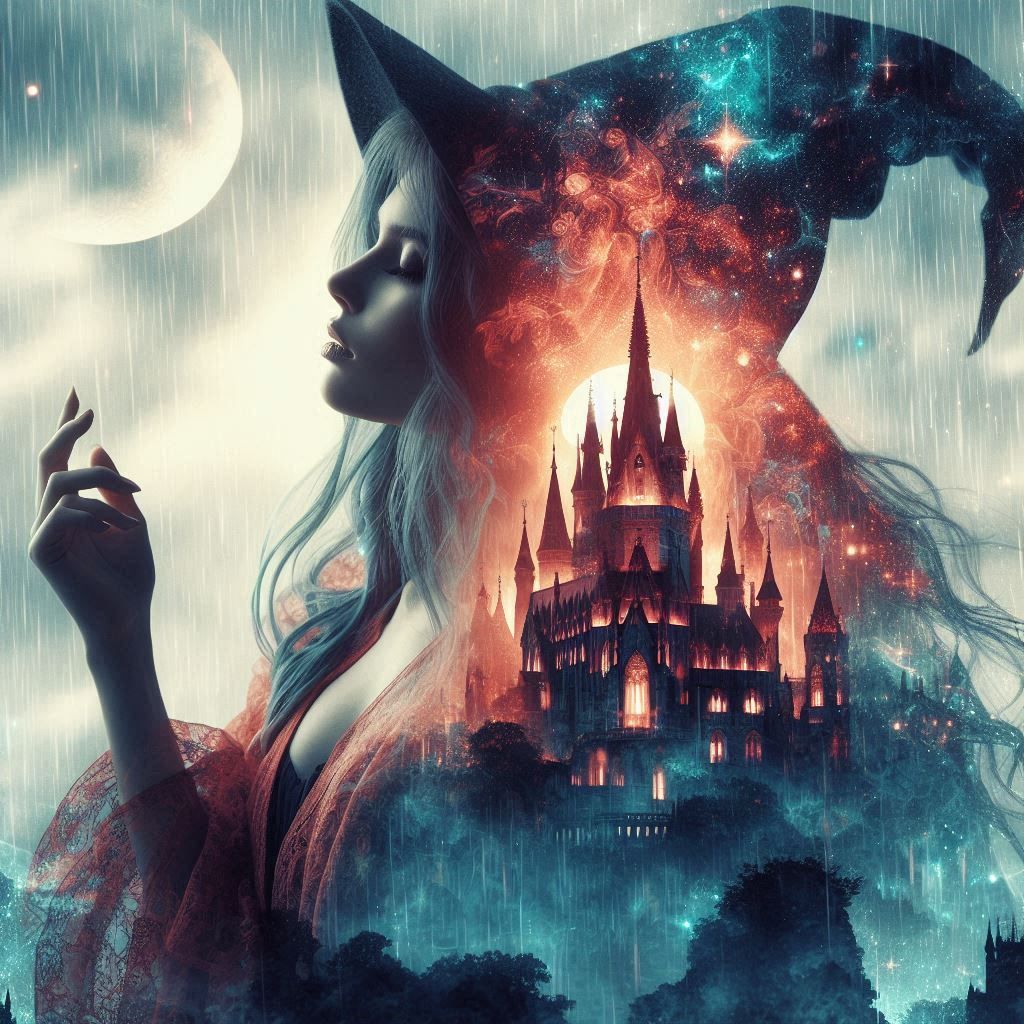 double exposure beautiful fantasy DALL-E 3 portrait landscap...