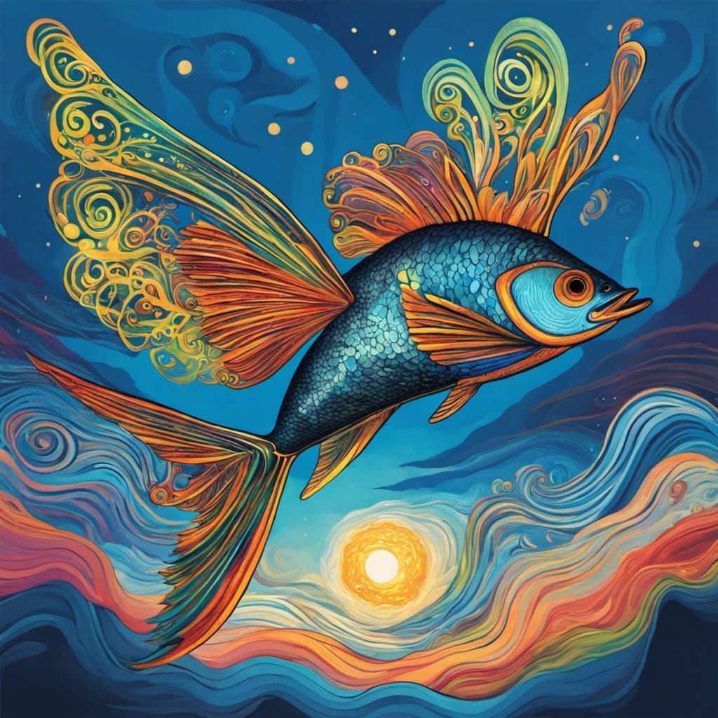 Flying fish with colorful wings  by @FM Irving