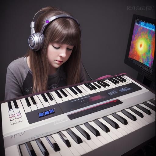 Becca creating a masterpiece using her Tera Pro synthesizer,...
