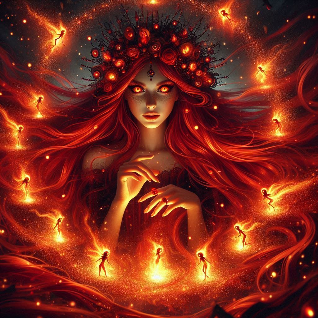 Fire witch with her spirits
