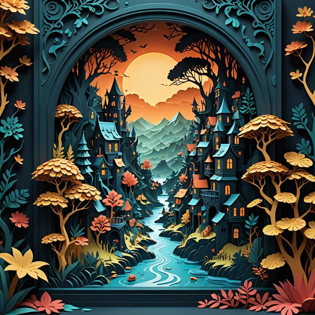 Paper World 3D papercut shadowbox
3d diorama
3d decorative carving   by @Elviira 
