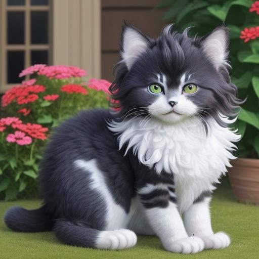 ((Ragamuffin cat)) looking away, ((perfect eyes)), backside, tuxedo ...