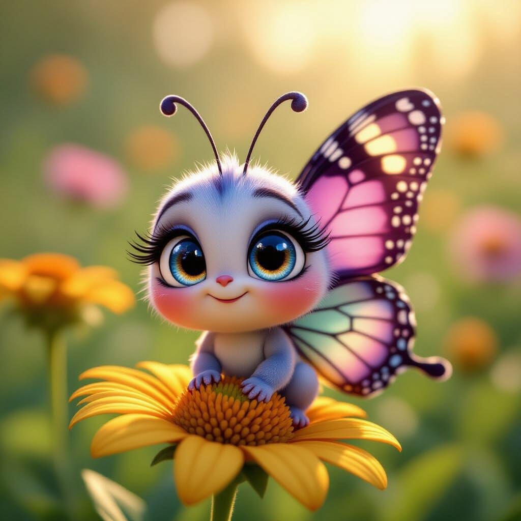 Pixar-Style Baby Butterfly with Sparkling Eyes