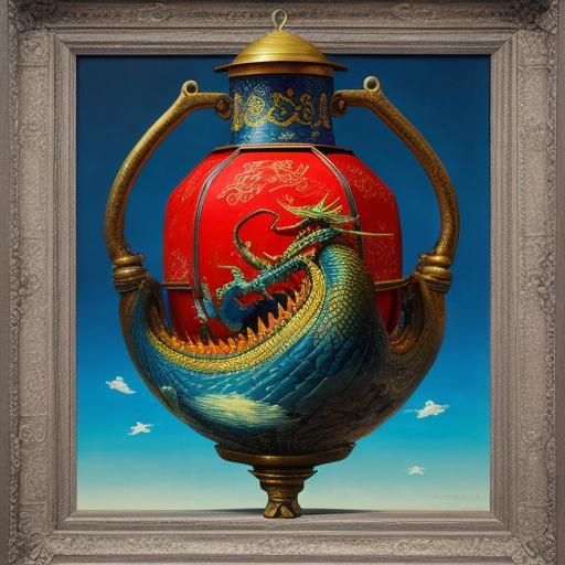 Chinese Paper-Cut Dragon Soaring with Lantern