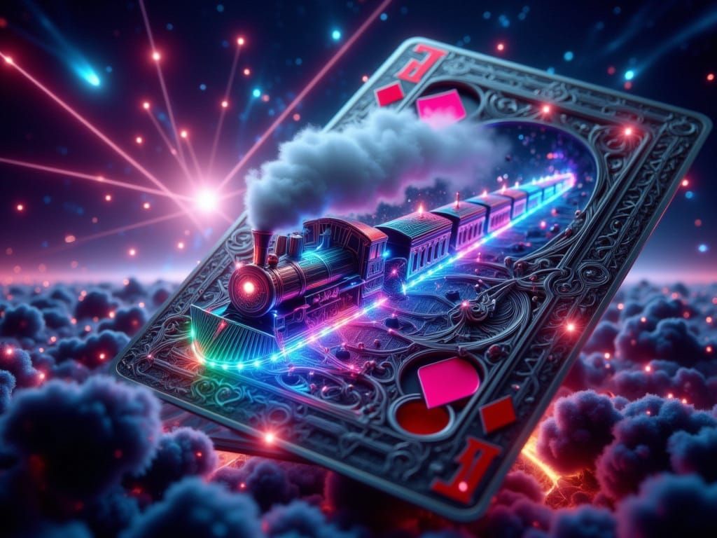 <lora:FiosArcaneCards:1.0> Steaming through the night