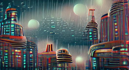 Rainy Retro Sci-Fi Cityscape