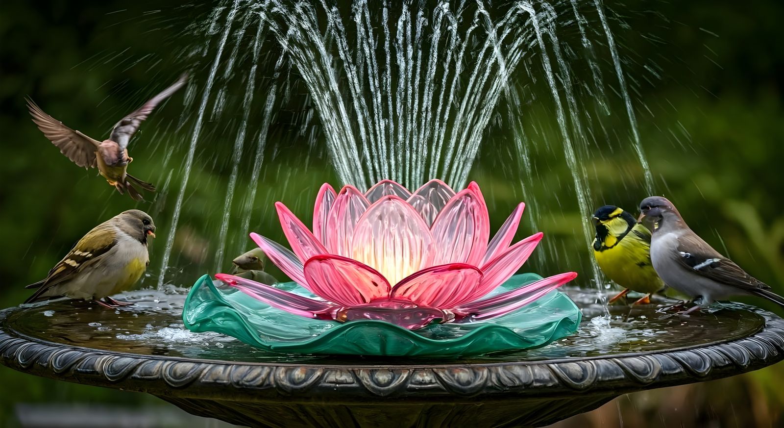 Glass lotus flower bird bath fountain  by @Gary Murakami