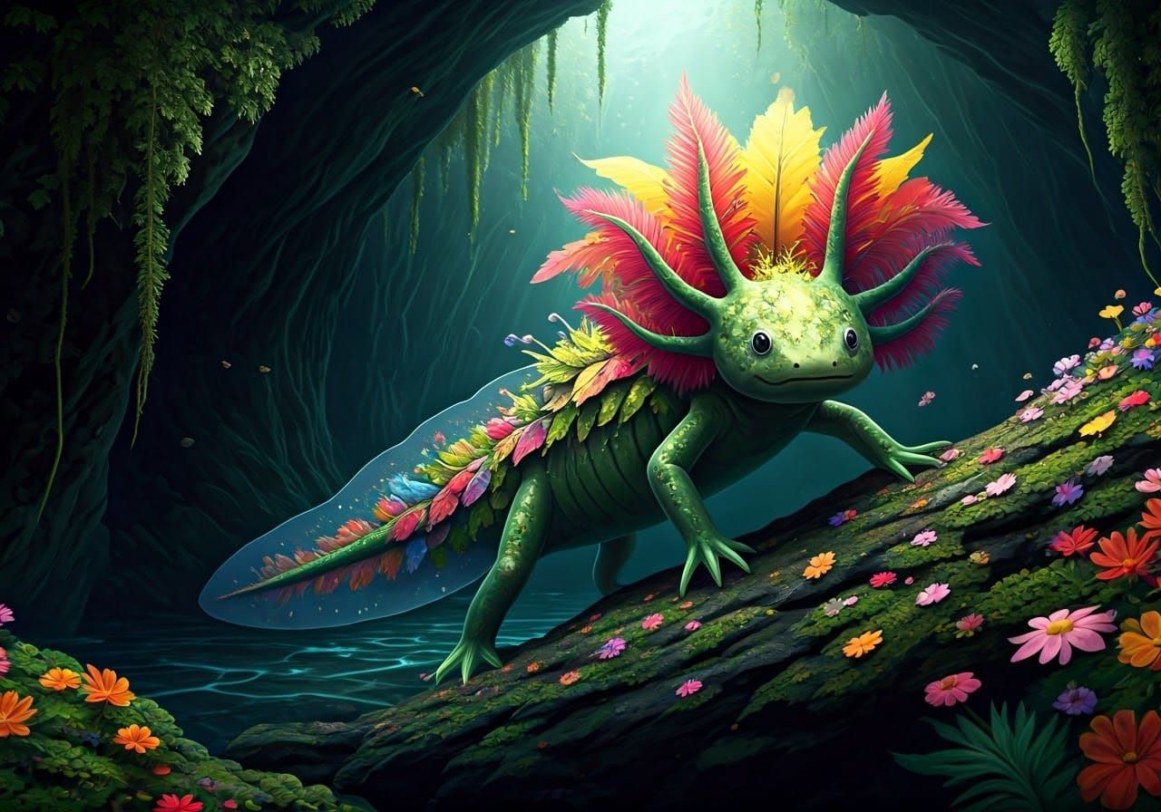 Floral axolotl   by @David Myers