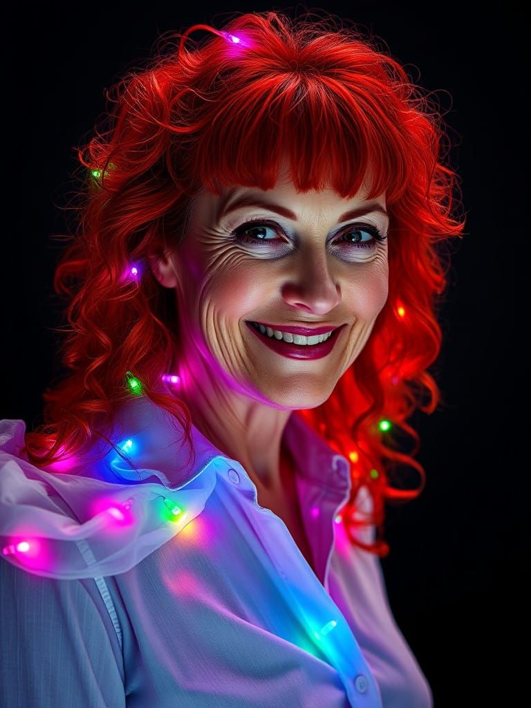 Stunning Mature Lady Under Radiant LED Lights