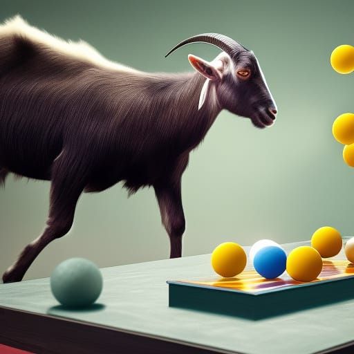 goat eating a box of ping pong balls AI Generated Artwork NightCafe