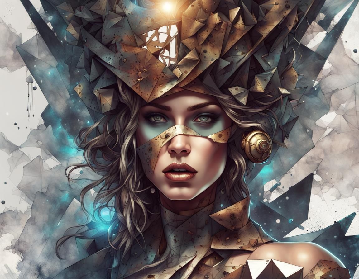 Cyberpunk Goddess Portrait with Cosmic Fractal Details