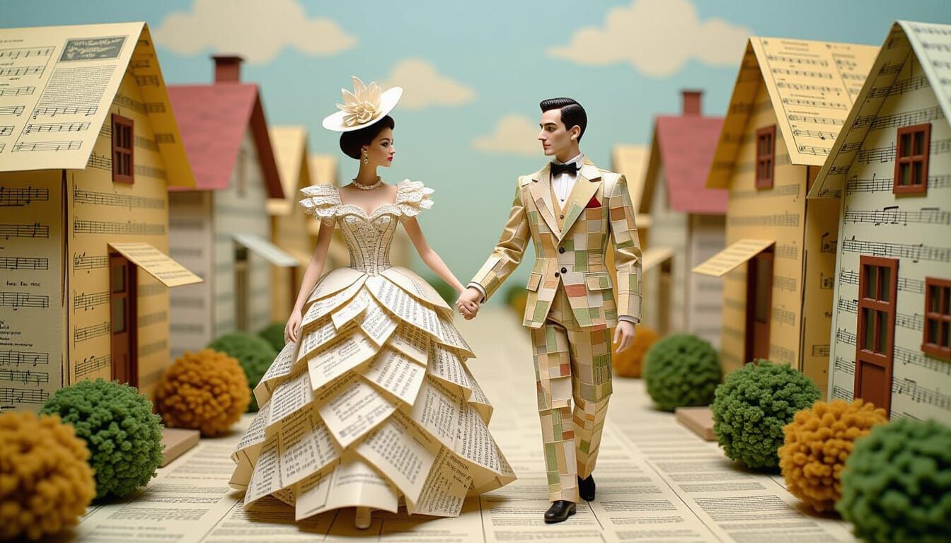 Paper People in Surreal Townscape