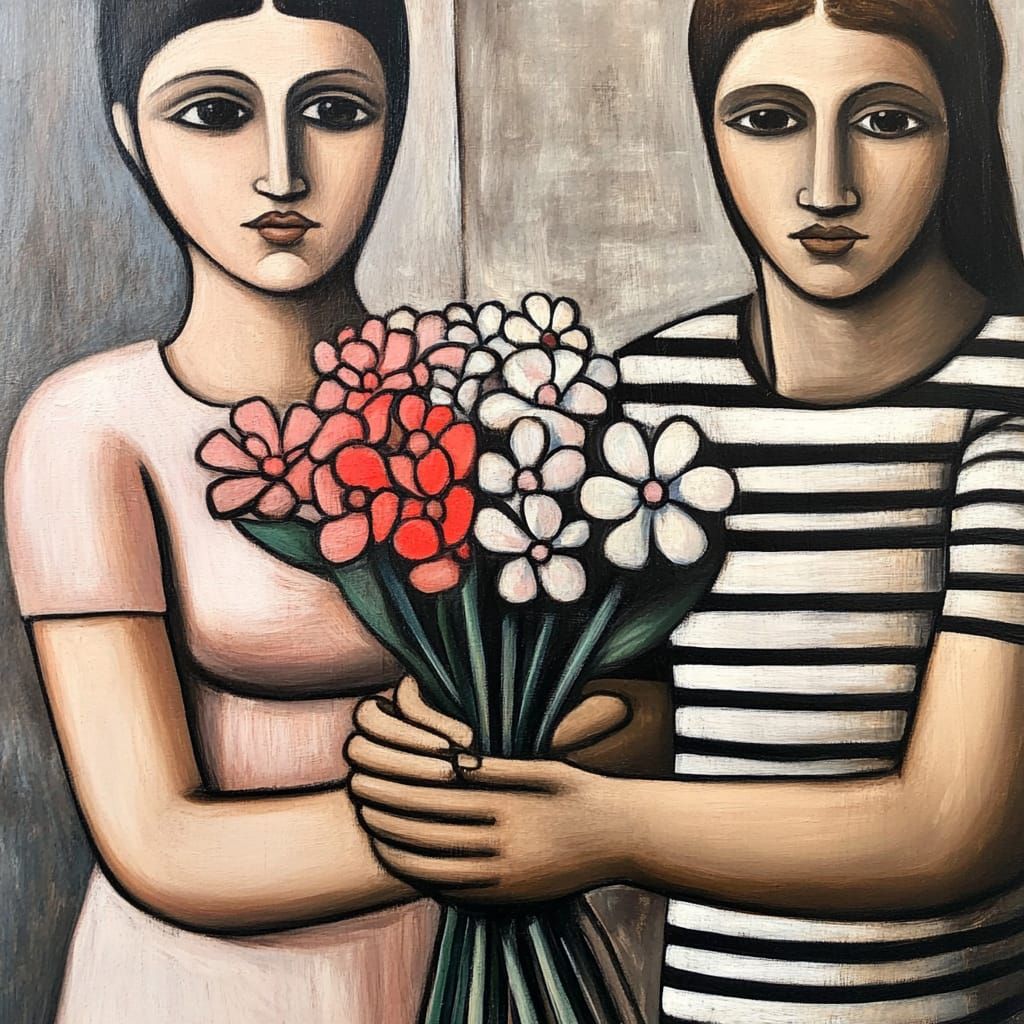 two women holding flowers