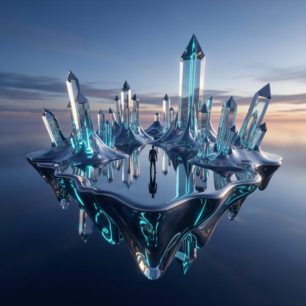 Surreal Floating Island 3D Render at Twilight