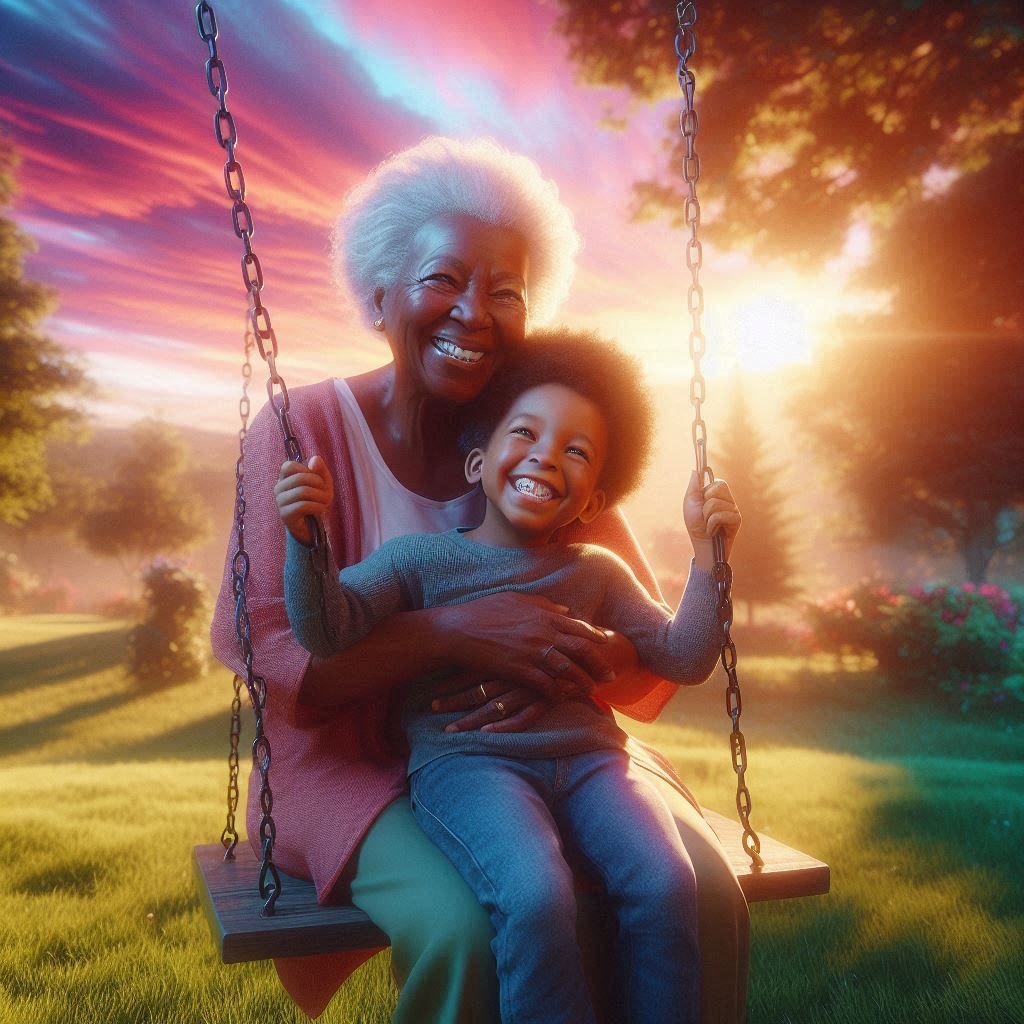 Grandma and grandson on swing