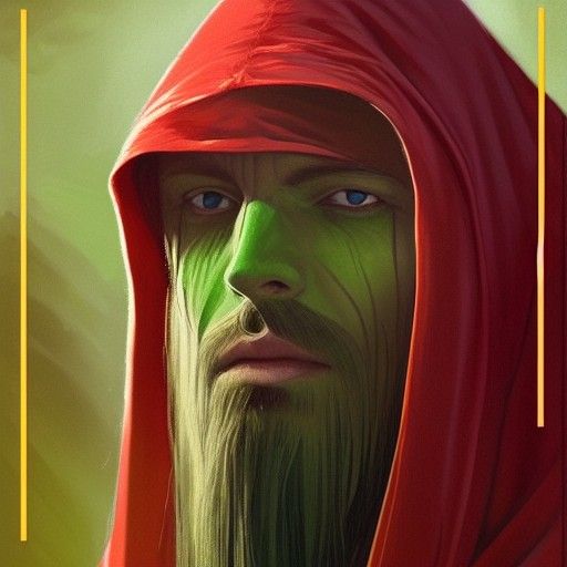 Realistic portrait of A pagan man with long, blond hair, gre...