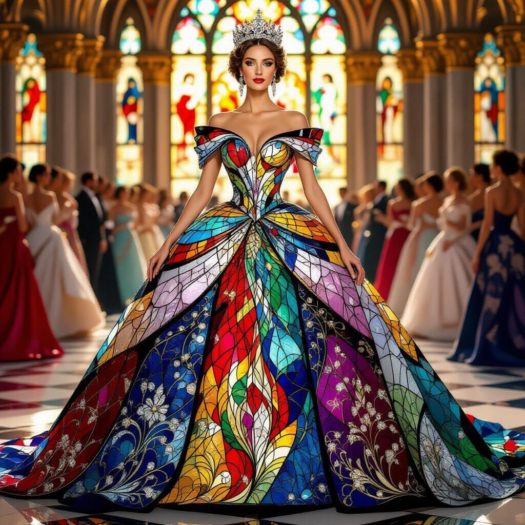 A regal queen stands tall in stained glass dress  by @Laz440