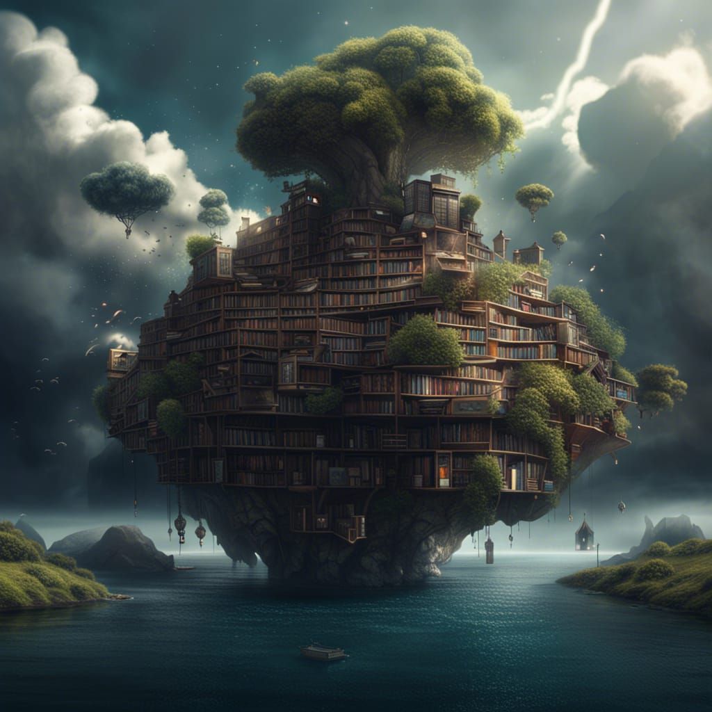 Floating library - AI Generated Artwork - NightCafe Creator