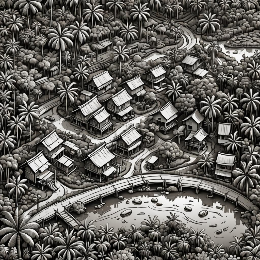 Top view perspective of a cute and rustic Cambodian village ...