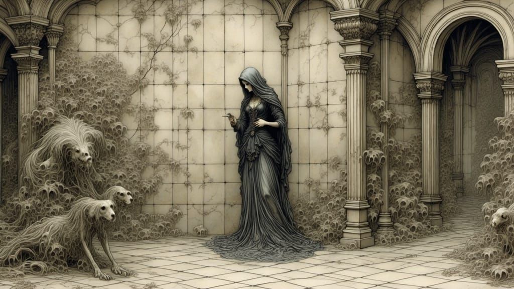 "Wet tissue stuck to tile." Ominous, Occult, Intricately Designed, Elegant, Scenic, Detailed, Delicate; Complex, Albrecht Dürer, full color...