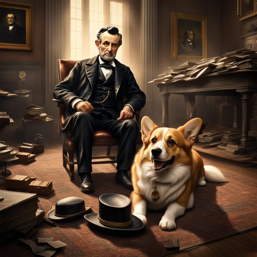 corgi saving Abraham lincoln
