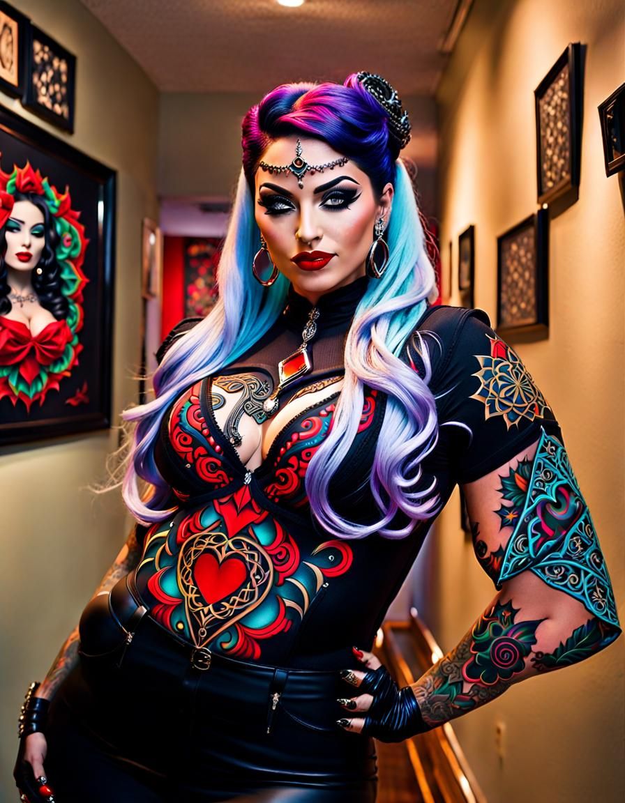 Gothic Latina pinup, A gothic pinup boldly adorned woman wit...