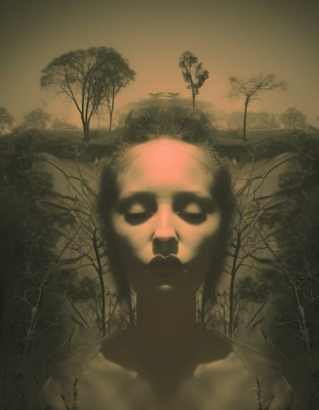 Surreal Triple Exposure: Devilish Encounter in Pop Art Style