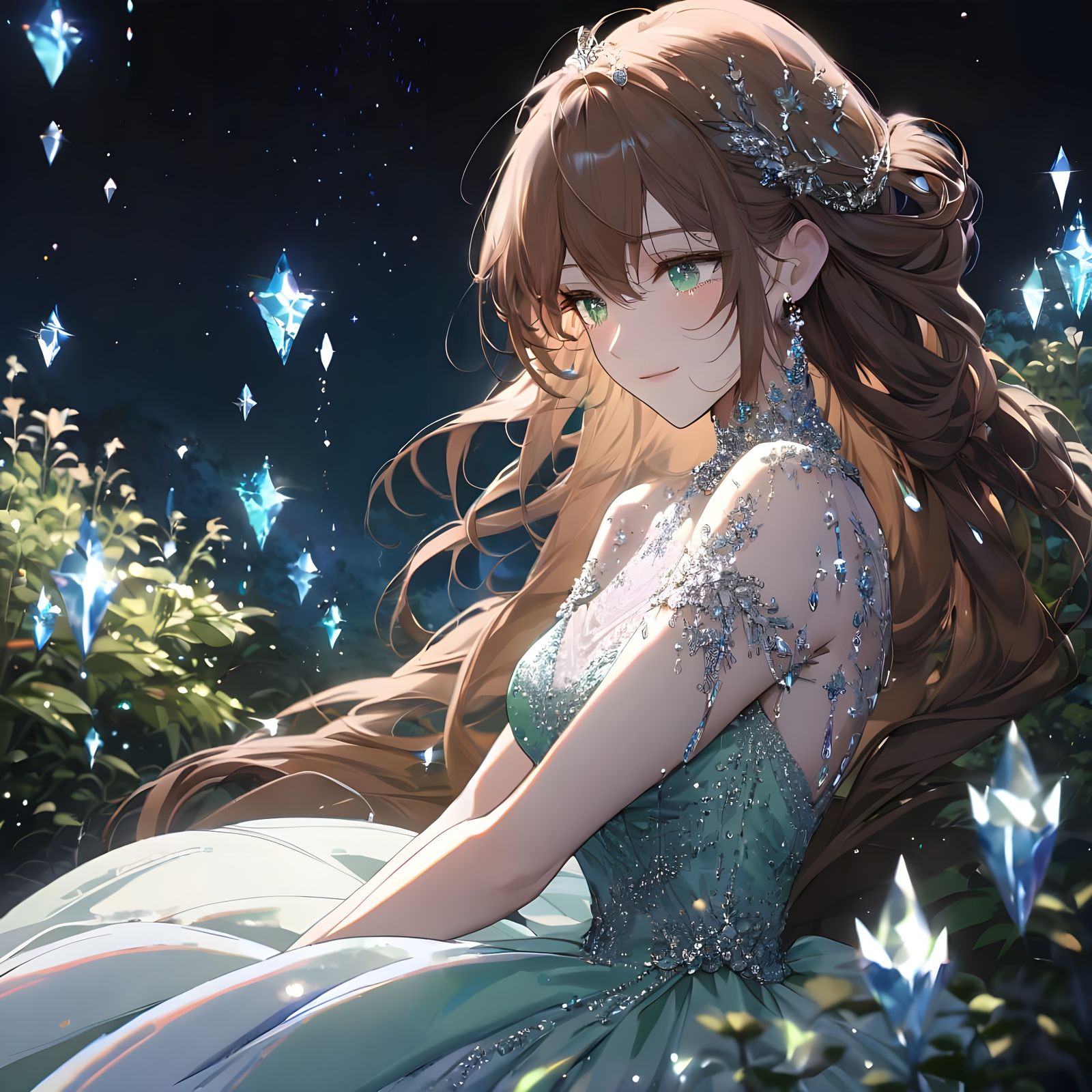 Ethereal Princess Under the Starry Night Sky