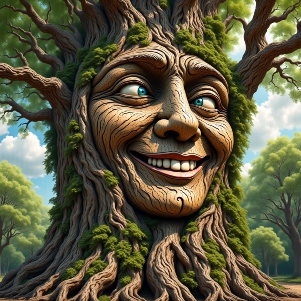 smiling tree face blink with his one eye<lora:Flotre:1.0>